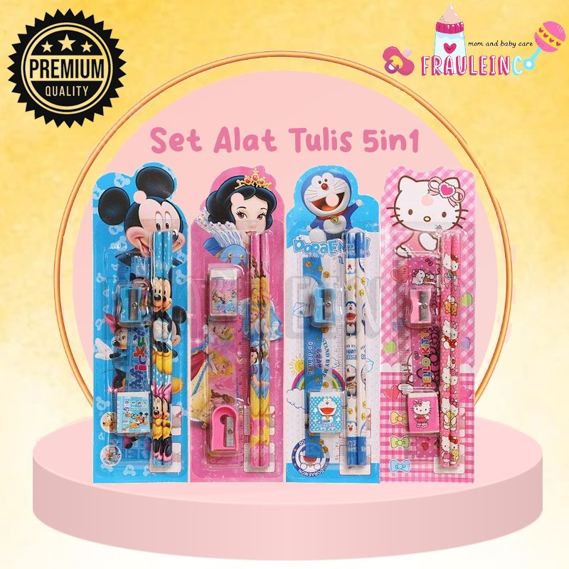 *FRAULEINCO* SET ALAT TULIS SEKOLAH 5in1 KARAKTER LUCU / MINI STATIONERY