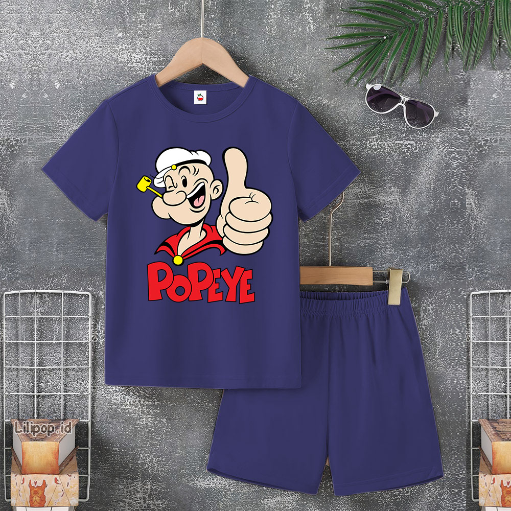 Baju Anak Stelan Usia 4-10 Tahun POPEYE Kaos 3/4 Cowok Cewek  Celana Pendek Harian