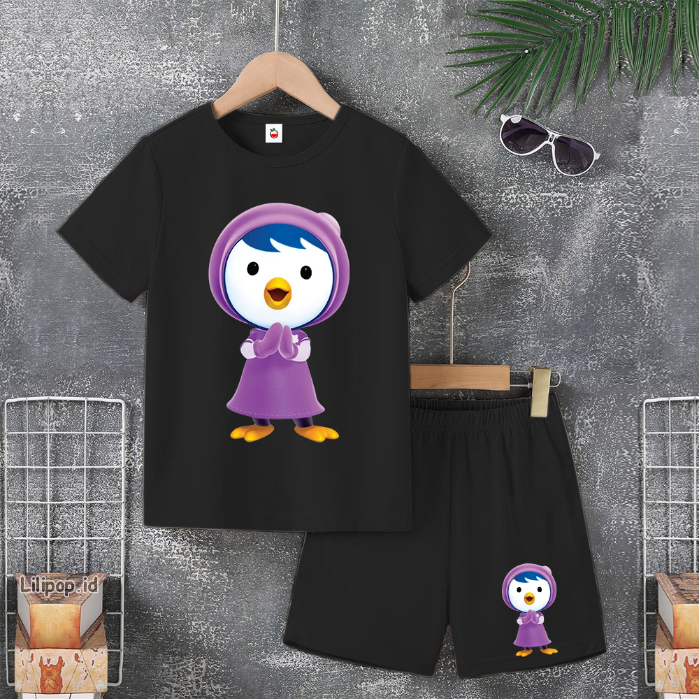 Baju Anak Stelan Usia 5-10 Tahun pororo petty Kaos 3/4 Cowok Cewek  Celana Pendek Harian