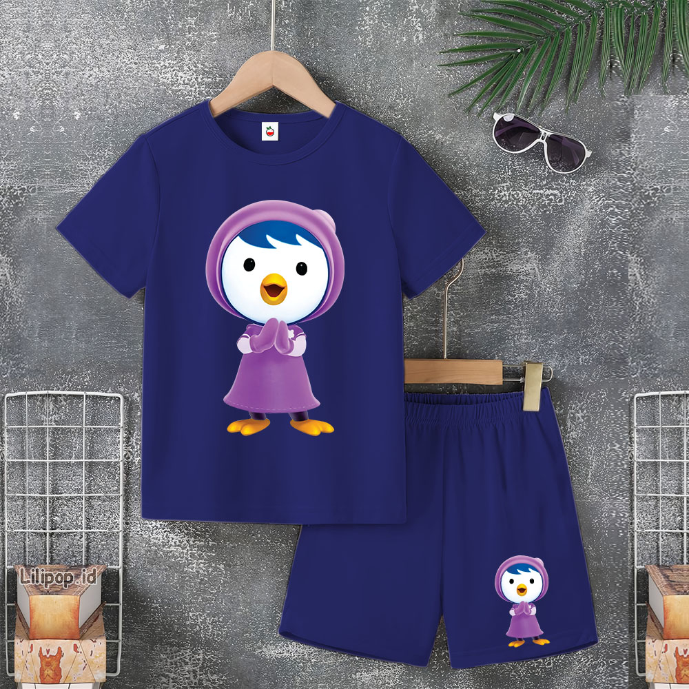 Baju Anak Stelan Usia 5-10 Tahun pororo petty Kaos 3/4 Cowok Cewek  Celana Pendek Harian