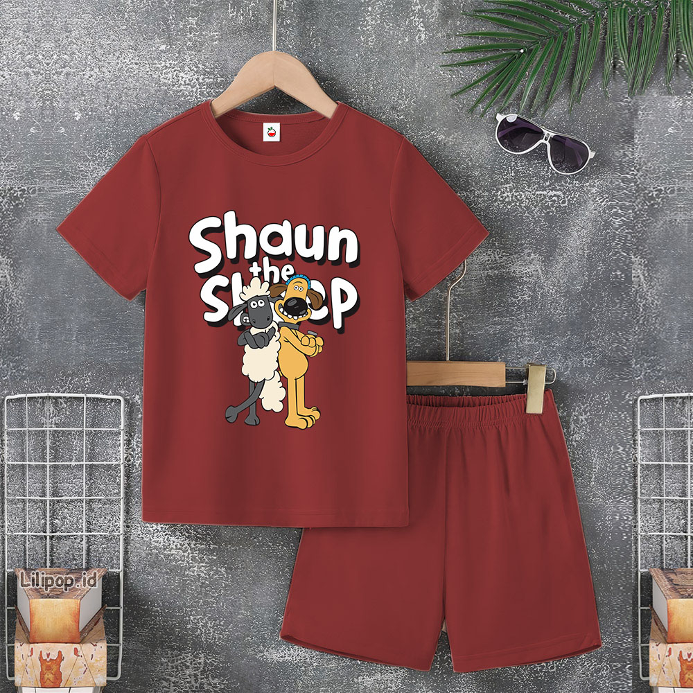 Baju Anak Stelan Usia 5-10 Tahun SHAUN SHEEP Kaos 3/4 Cowok Cewek  Celana Pendek Harian