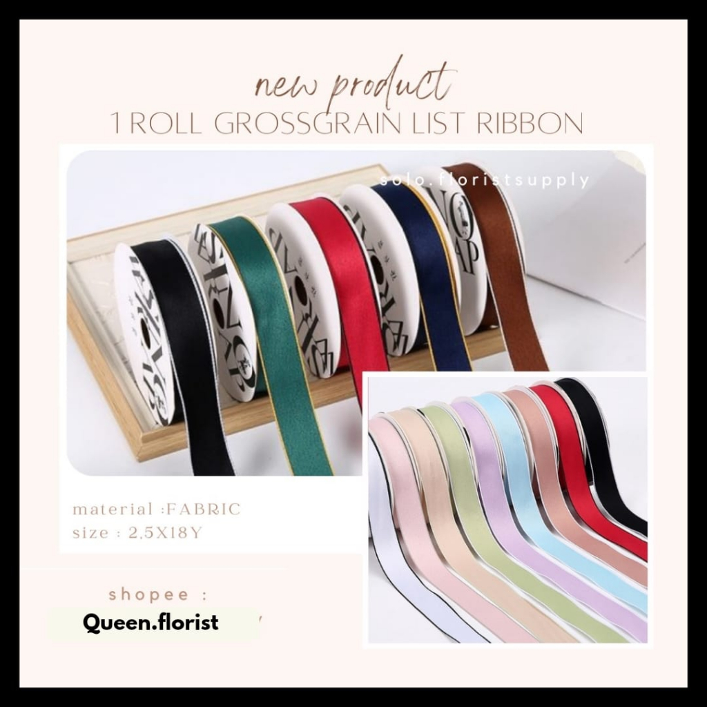1ROLL GROSSGRAIN LIST KOREAN RIBBON MOTIF GARIS UJUNG PITA PREMIUM  LEBAR 2.6CM PREMIUM PITA KADO GI