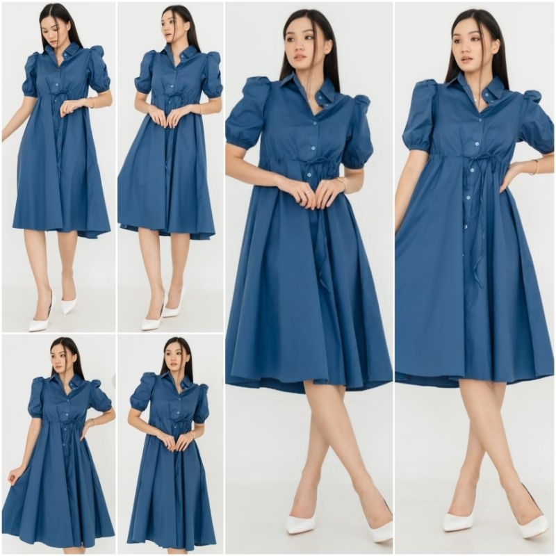 ♡ PREMIUM ♡ ORIGINAL ! VIRGINIA PLUFFY SLEEVE WAIST TIED MIDI DRESS ( BUSUI FRIENDLY )