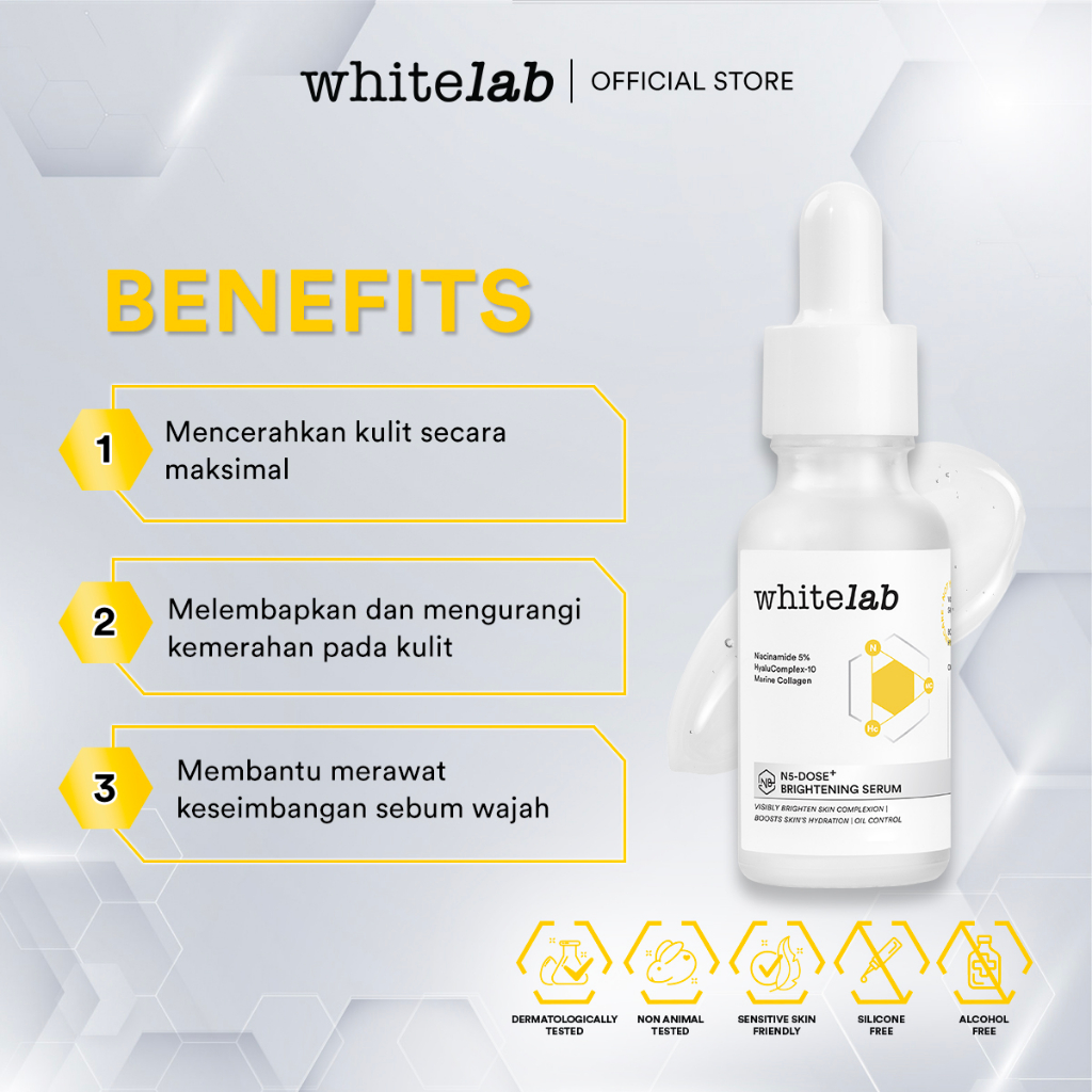 Whitelab N5-Dose+ Brightening Booster Serum - Niacinamide 5% - Serum Cerah Maksimal Untuk Kulit Sensitif Dan Berminyak Dengan Hyaluronic &amp; Collagen [BPOM]