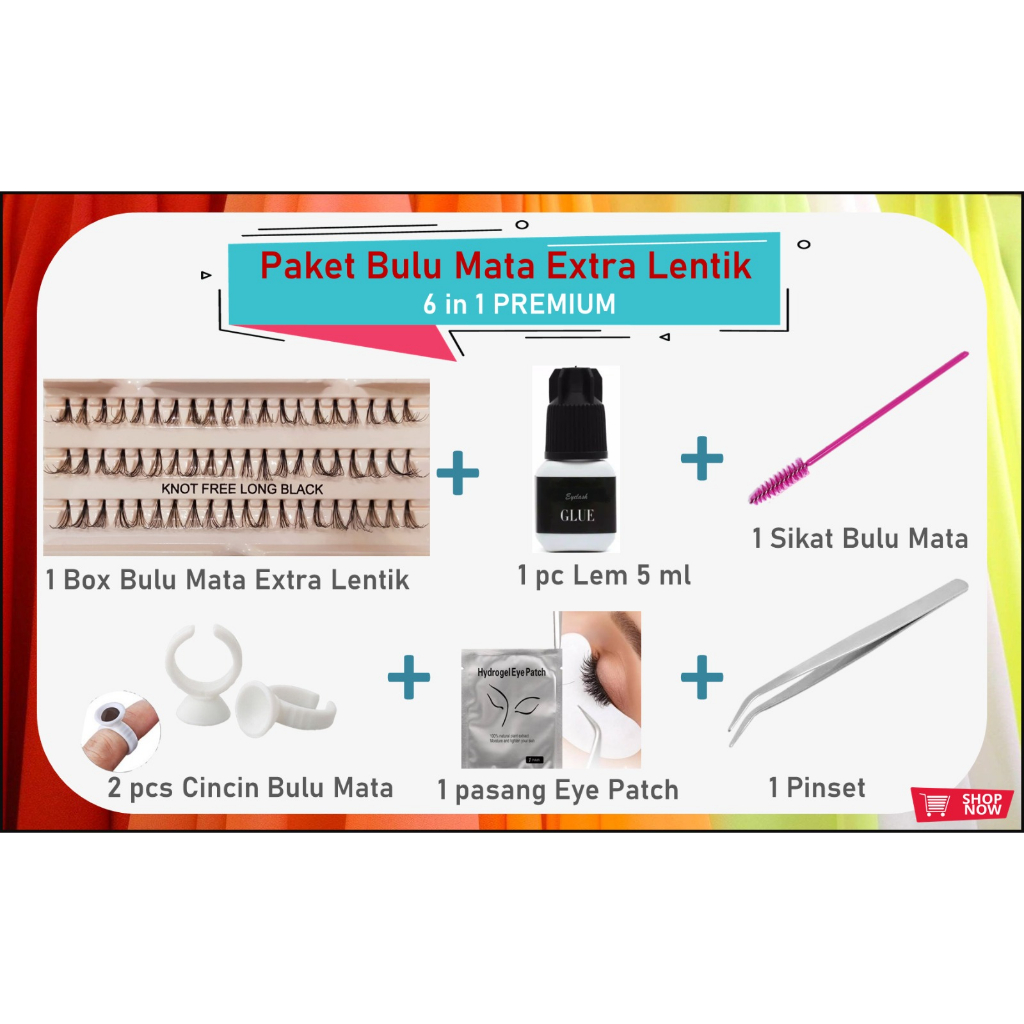 Paket Eyelash Extention Bulu Mata Extra Lentik Premium 6 in 1