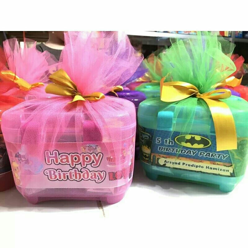 SOUVENIR ULANG TAHUN CONTAINER TILE SNACK ANAK PAKET MURAH PAKET ULTAH BOX / PAKET SANTUNAN  PAKET H