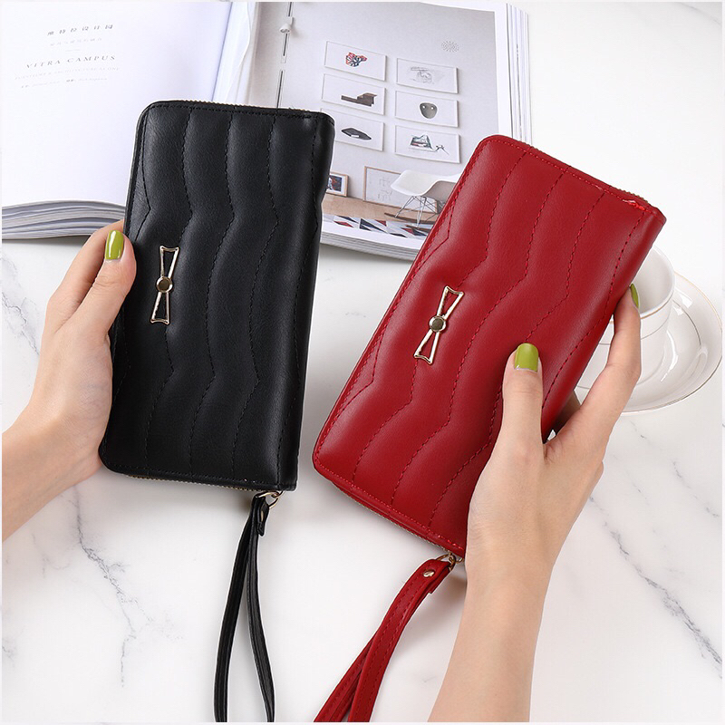 dompet wanita lipat panjang import premium motif pita wallet