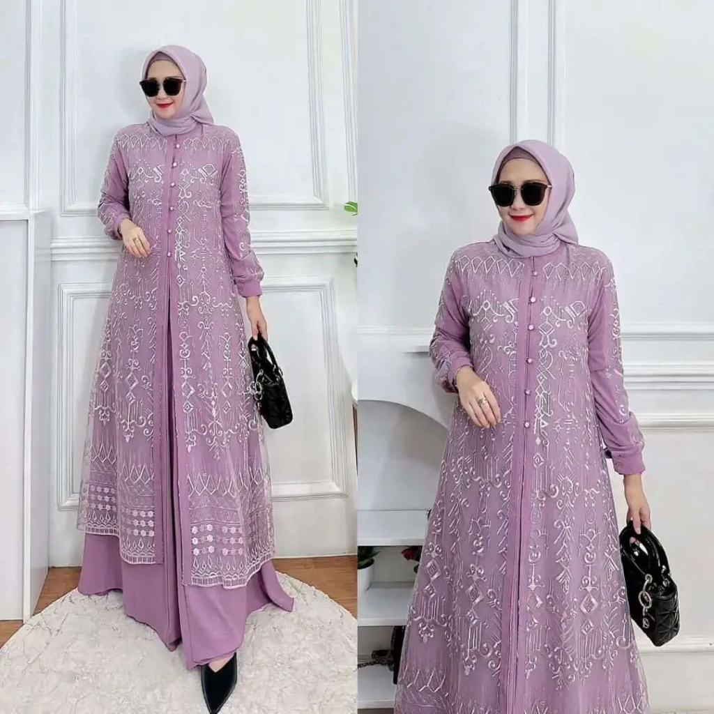 Bajurancak Baju Dress Wanita Remaja Muslim 2023 Ukuran Jumbo Premium Matt Ceruty Babydoll Full Furing Aplikasi Brukat Sabrina Dress Pakaian Wanita Muslimah Mewah Elegant