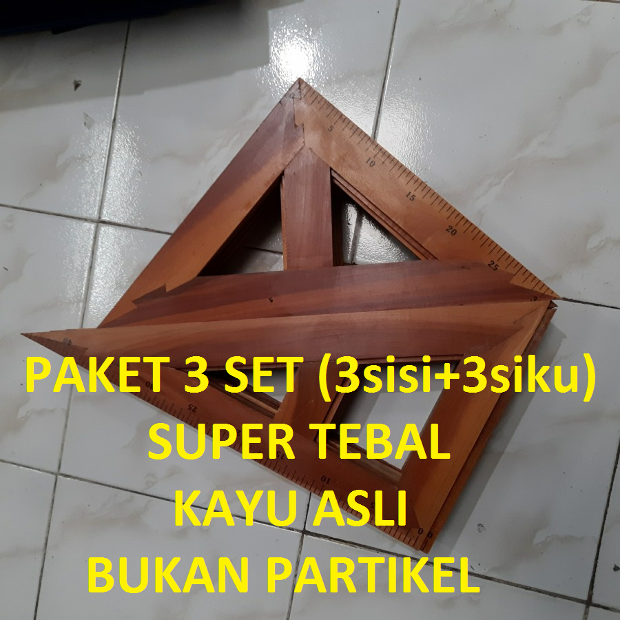 

3 SET Penggaris Segitiga Kayu (3 sama sisi + 3 siku) Super Tebal