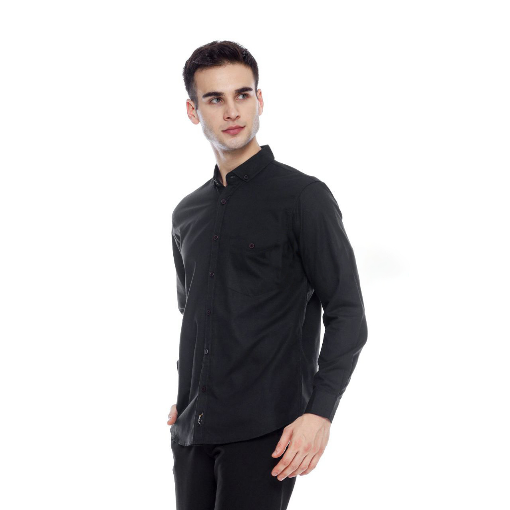 RIVILLA Kemeja Hitam Pria | Kemeja Hitam Cowok | Baju Cowok Keren | Hem Pria Polos | Kemeja Hitam La