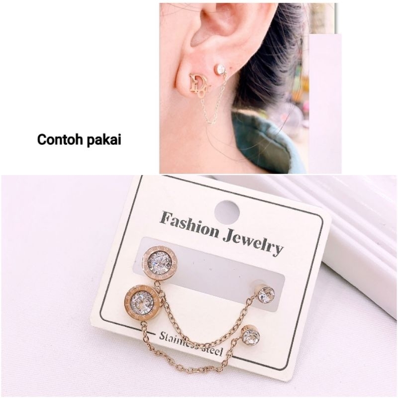 Anting Titanium asli anting 2lubang anti karat anti alergi Premium Quality Branded Band Anti karat Anting Stainless Steel Ori G81210