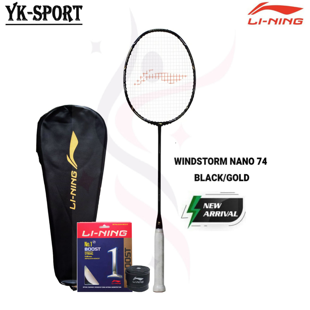 Raket Lining Original Windstorm Nano 74 Black Gold Raket Badminton Lining Windstorm Nano 74
