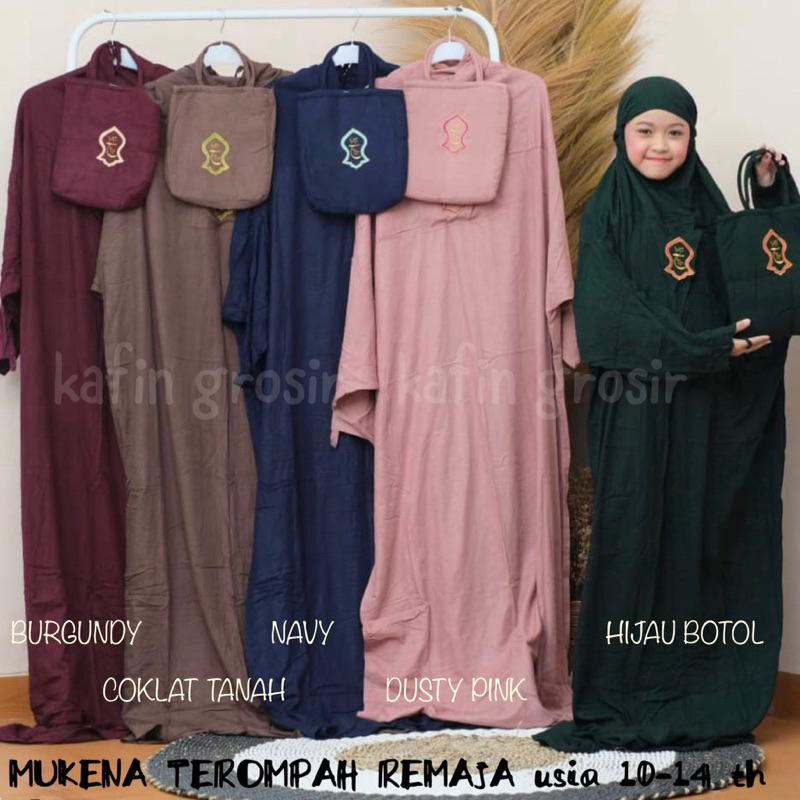 Mukena Anak Remaja Usia 10-14 tahun Bordir Terompah Mukenah Terusan Bali Polos Hadramaut Rayon 03