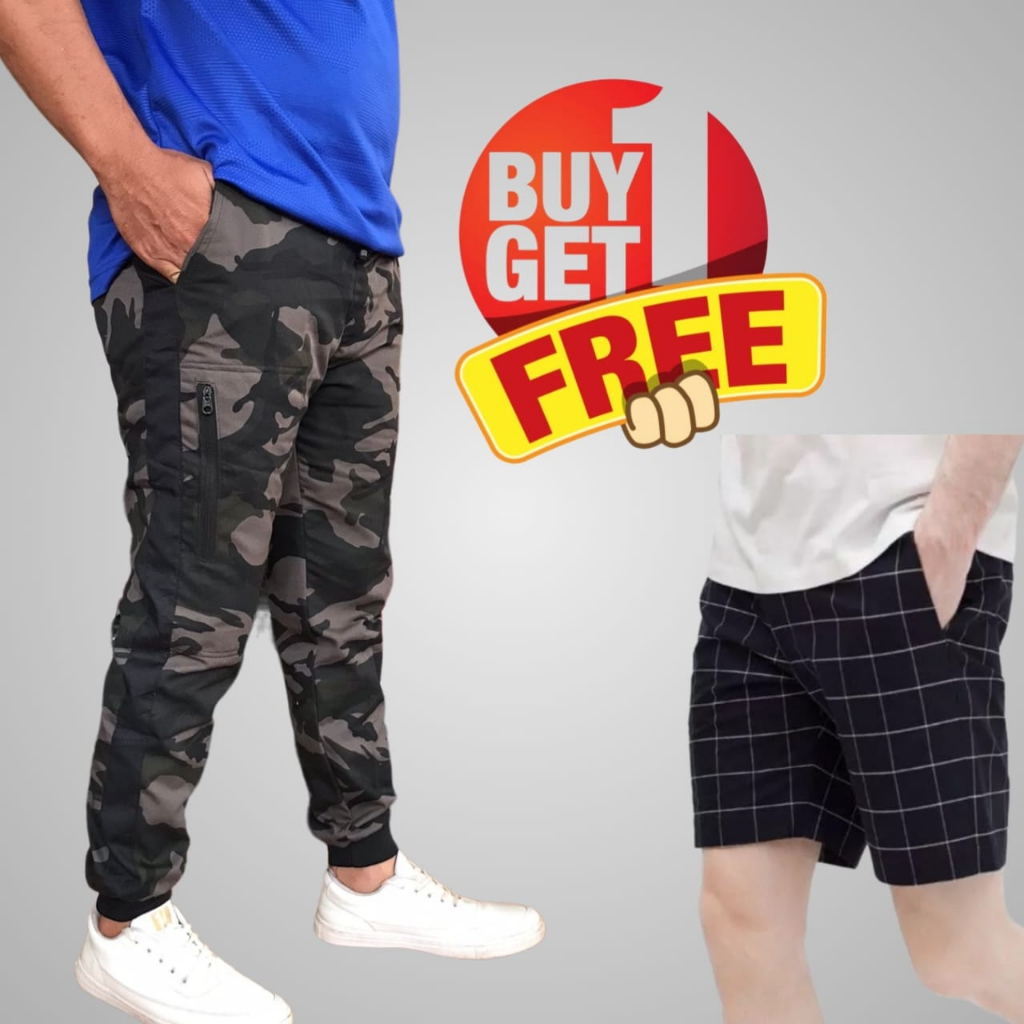 Paket Promo Celana joger army camo free celana pendek tartan