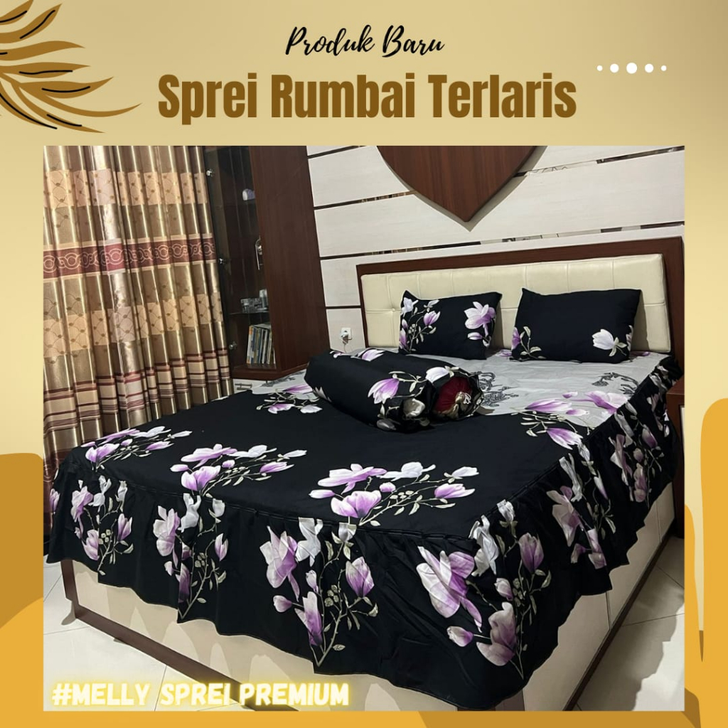 Spray Rempel Premium Motif Bunga Terbaru 2023 Termurah Sprei Pengantin Rumbai Mewah Set Lengkap Bantal Guling Ukuran King Size 180x200x30 No 1  Tinggi 30