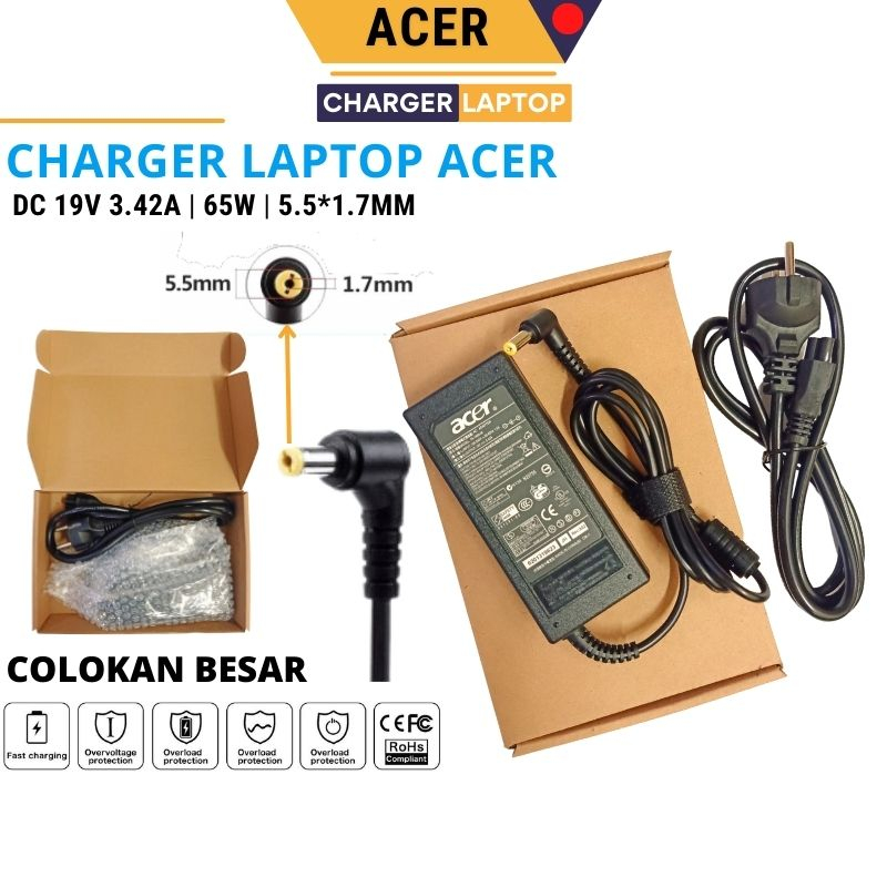 Hati-hati Dengan Yang Murah - New Adaptor/Charger Laptop Acer 19V 3.42A Plus Kabel Col.Kuning