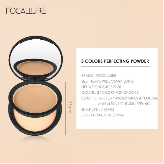 FOCALLURE Bedak Padat Oil-control Pressed Powder-Matte 3 warna