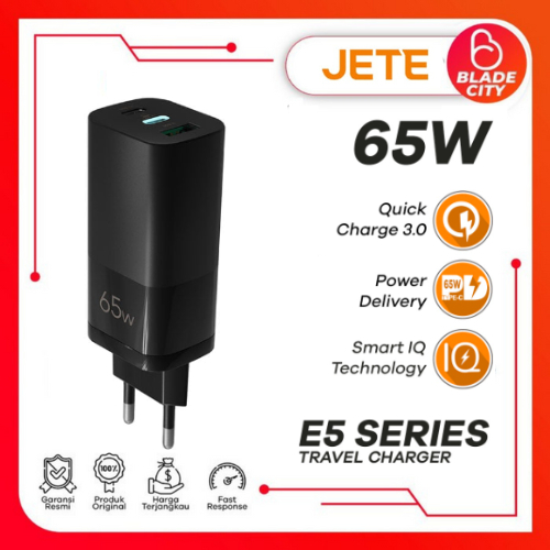 Charger Hp Fast Charger 65 Watt 3 Port Power Delivery JETE E5  - Garansi 2 Tahun