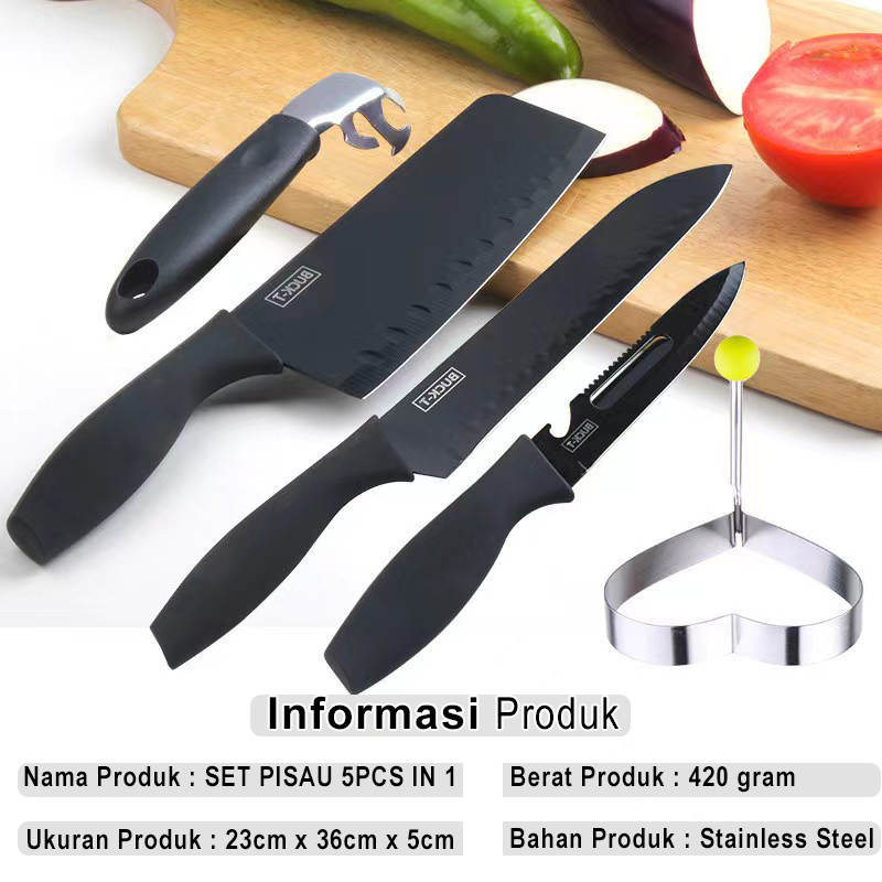 LuxuryParty J12 Set Pisau Dapur Hitam 5 Pcs in 1 Cetakan Telur Chef Knife Cleaver