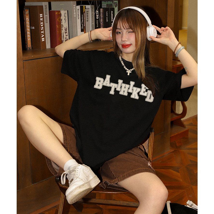 T-shirt Lengan Pendek Retro Heart Korean Style/Kaos Atasan Wanita/Baju Kaus Oversize Wanita/Kaos Wanita