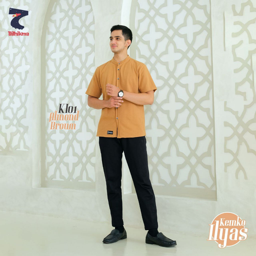 Nauree - Baju Koko Kemko Ilyas Anak Remaja Pria Dewasa Tebal Premium Lengan Pendek Modern Bahan Kaos Cotton Combed 24s Polos Adem Nyaman Jahitan Rapih Halus Serap Keringan Atasan Muslim Formal Casual