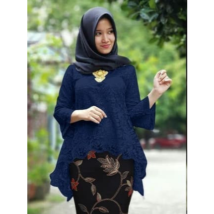Atasan jumbo/kebaya brukat modern/atasan rinjani Navy