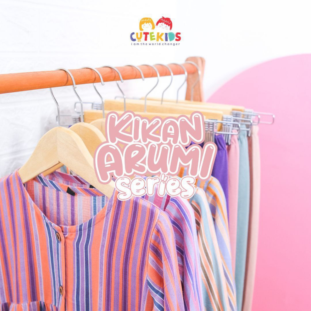 Nauree - Setelan Tunik Kkan Arumi Baju Anak Perempuan Bahan Katun Rayon Printing Full Kancing Hidup Crickle Airflow Premium Import Korea Ukuran S M L XL Warna Ungu Pink Hijau Coklat Motif Lucu Warna Warni Coral Magenta Tosca Setcel Terbaru Kekinian