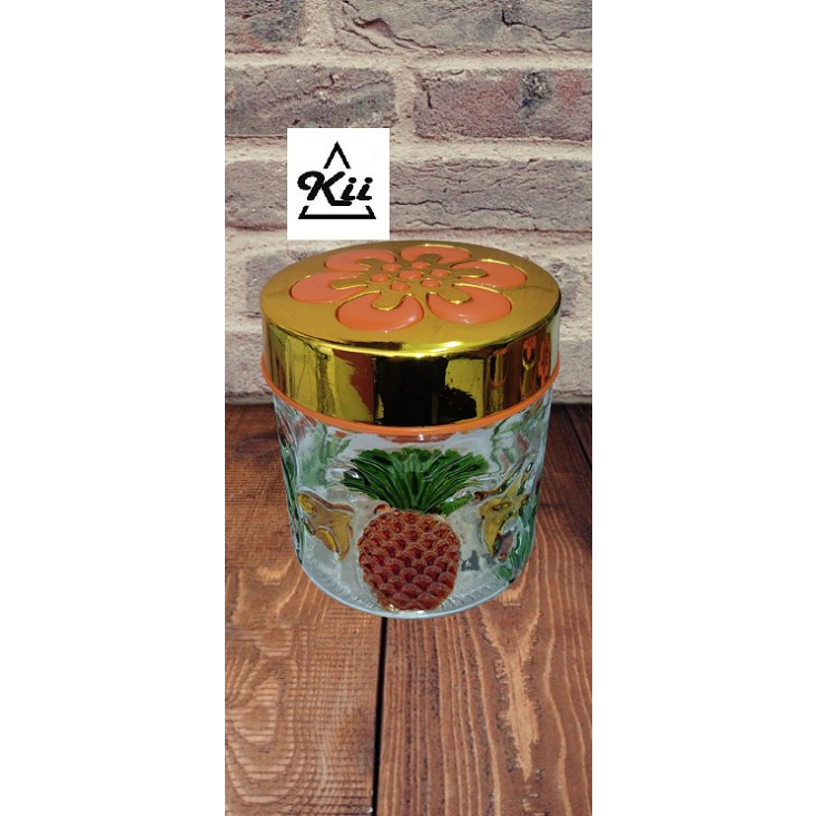 CANISTER Toples Kaca Set 4 Pcs + Rak - Orange