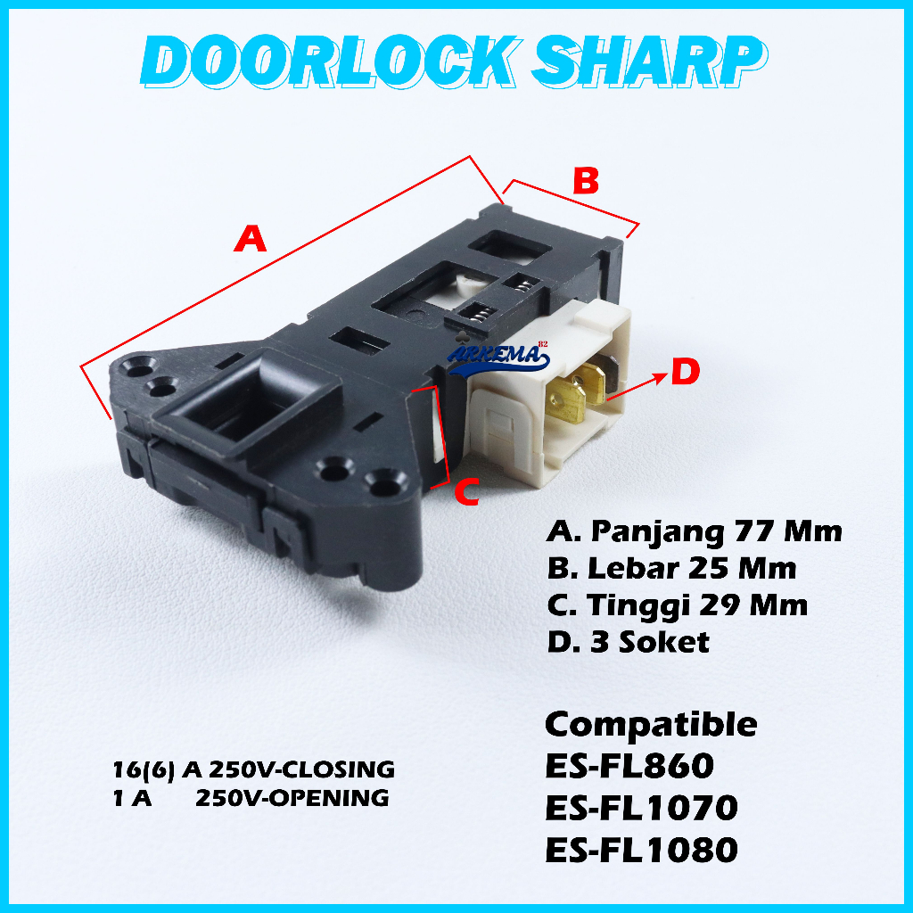 DOOR LOCK SHARP SWITCH PINTU MESIN CUCI PRONT LOADING ES-FL860S / ES FL860S OTOMATIS T85 2-3