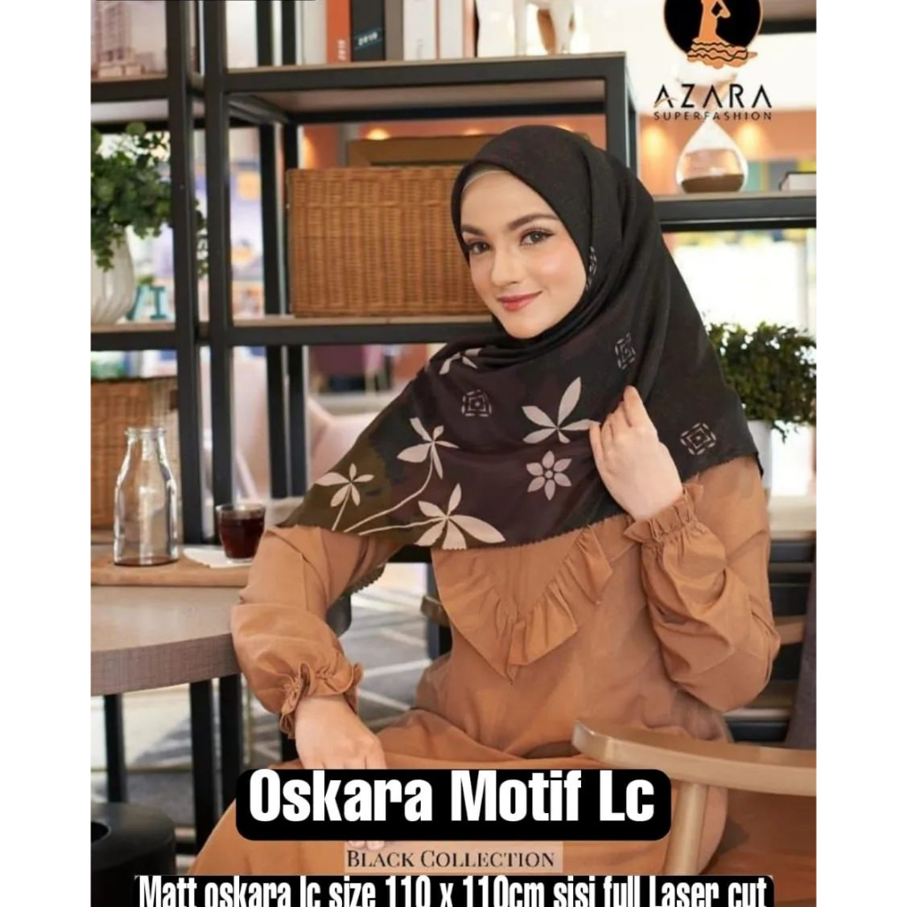 Jilbab Segiempat Oskara Ori Azara - HIJAB MOTIF KHUSUS HITAM - PART 2 BLACK SERIES VOAL MIRACLE PRINT