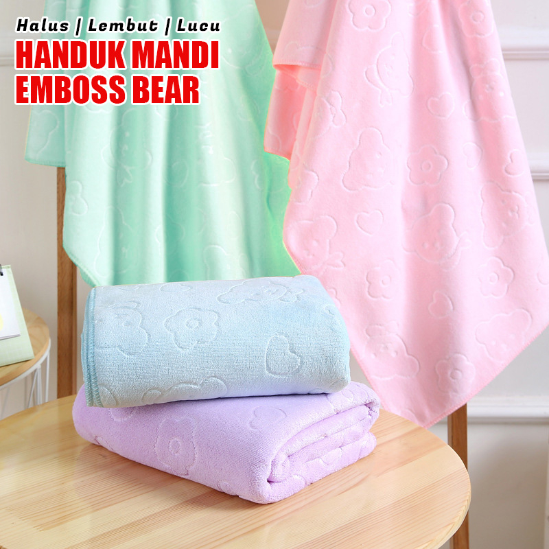 Handuk Mandi Jumbo Embos Bunga Ukuran 70x140cm Anak Dewasa Pria Wanita Bahan Polyester Lembut Tebal Premium Peralatan Rumah Tangga Perlengkapan Mandi Import - H13 - 88Blanketstore