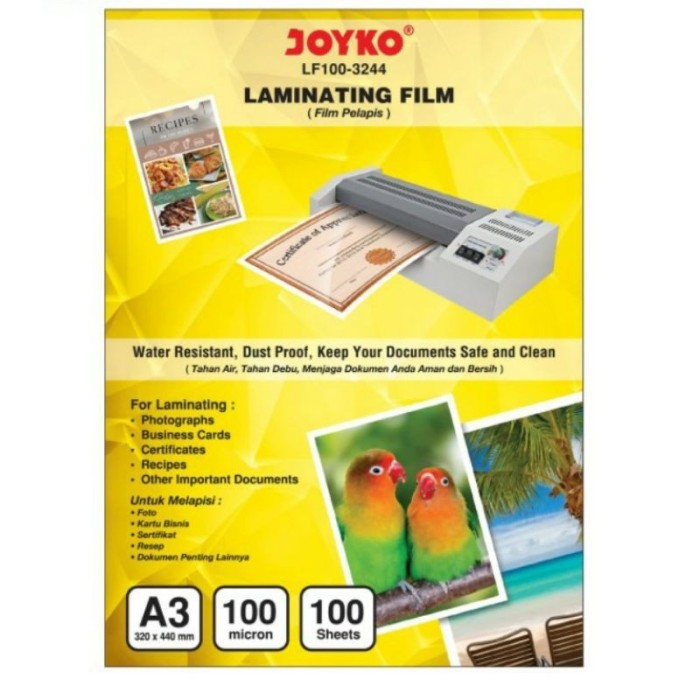 

Plastik Laminating / Laminating Film ukuran A3 isi 100 lbr - JOYKO