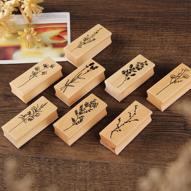 Stempel Kayu Vintage Motif Bunga Tanaman untuk Dekorasi Jurnal Scrapbook