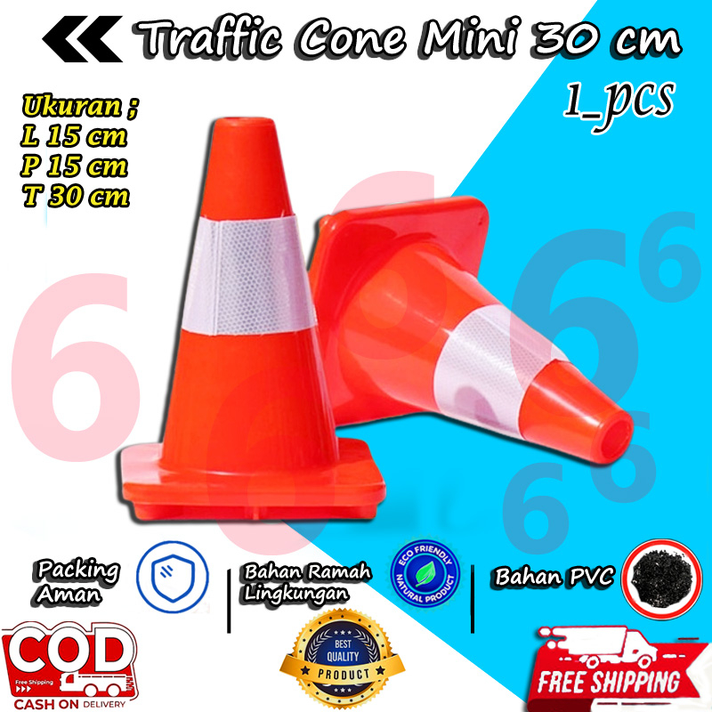 SAFETY TRAFFIC CONE ORANGE MINI 30 CM KERUCUT LALU LINTAS PEMBATAS JALAN SAFETY RUBBER COD MURAH