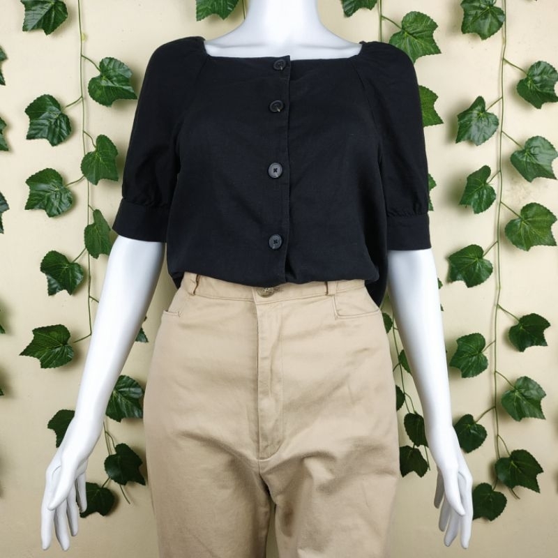 Pr el ov ed P❤️ Mantan Bukan Baru BK49 8 seconds kemeja blouse blus atasan wanita hitam katun size s