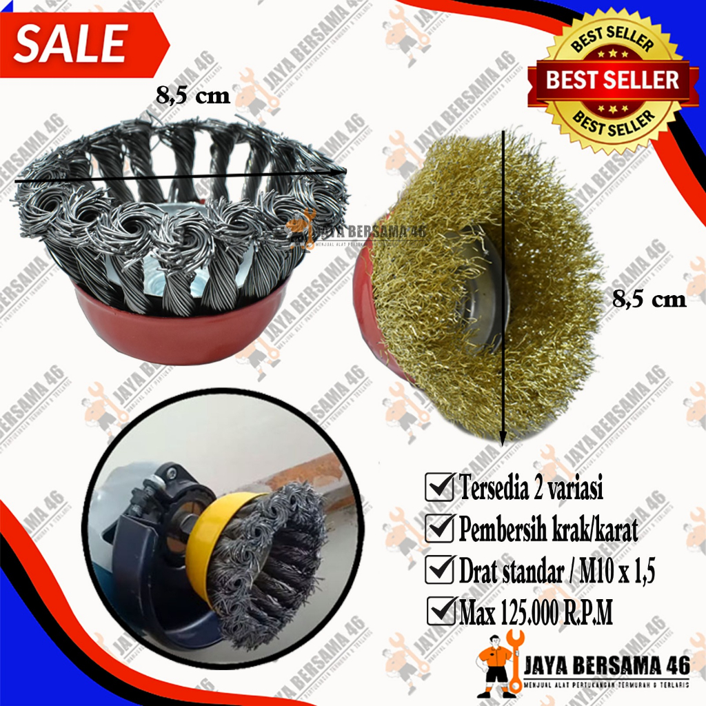 SIKAT MANGKUK / SIKAT MANGKOK KAWAT KUNINGAN 3&quot; / CUP BRUSH / SIKAT MANGKOK KEPANG BAJA / SIKAT PEMBERSIH KERAK / SIKAT KAWAT GERINDA GRINDA TANGAN