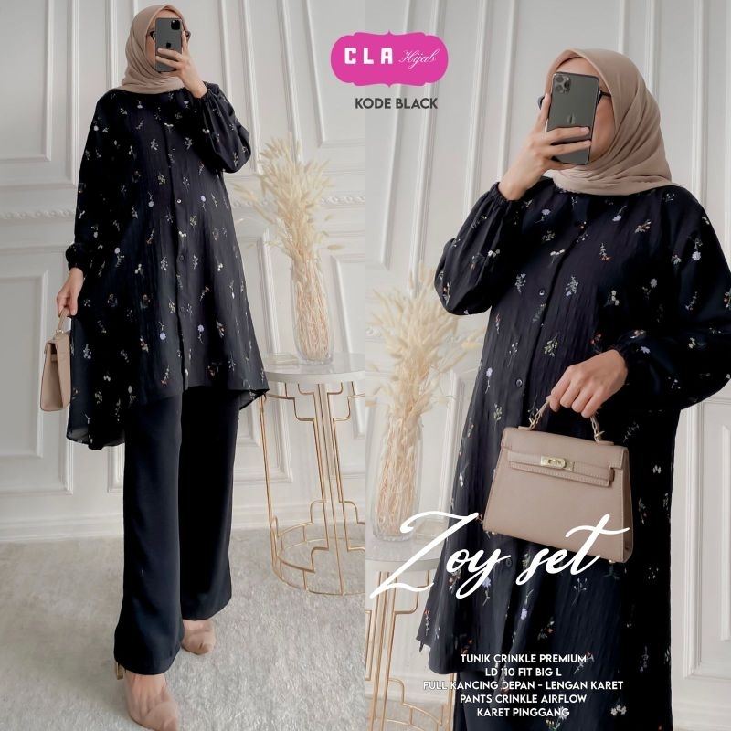 ZOY SET/ SETELAN TUNIK MIDI CELANA KULOT POLOS BY CLA