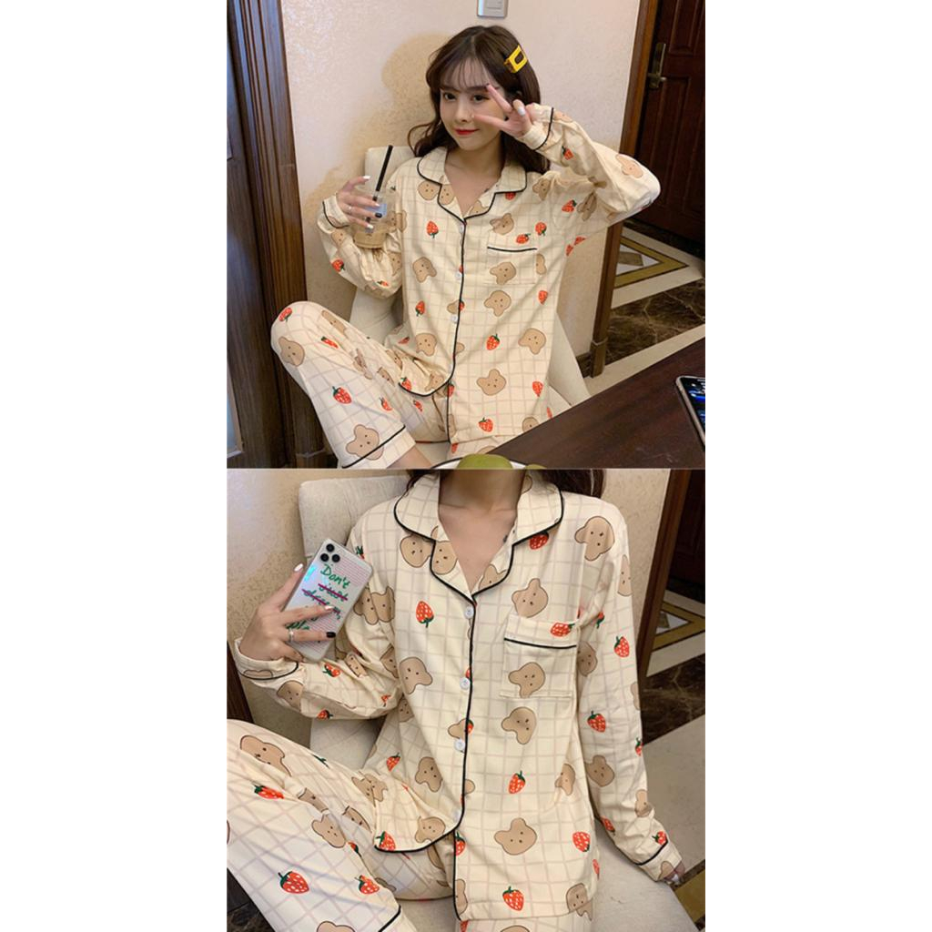 LEXJAKARTA B25 - BAJU TIDUR PIYAMA SET KEMEJA CP LENGAN PANJANG CELANA PANJANG IMPORT PIYAMA KEMEJA BAJU TIDUR WANITA