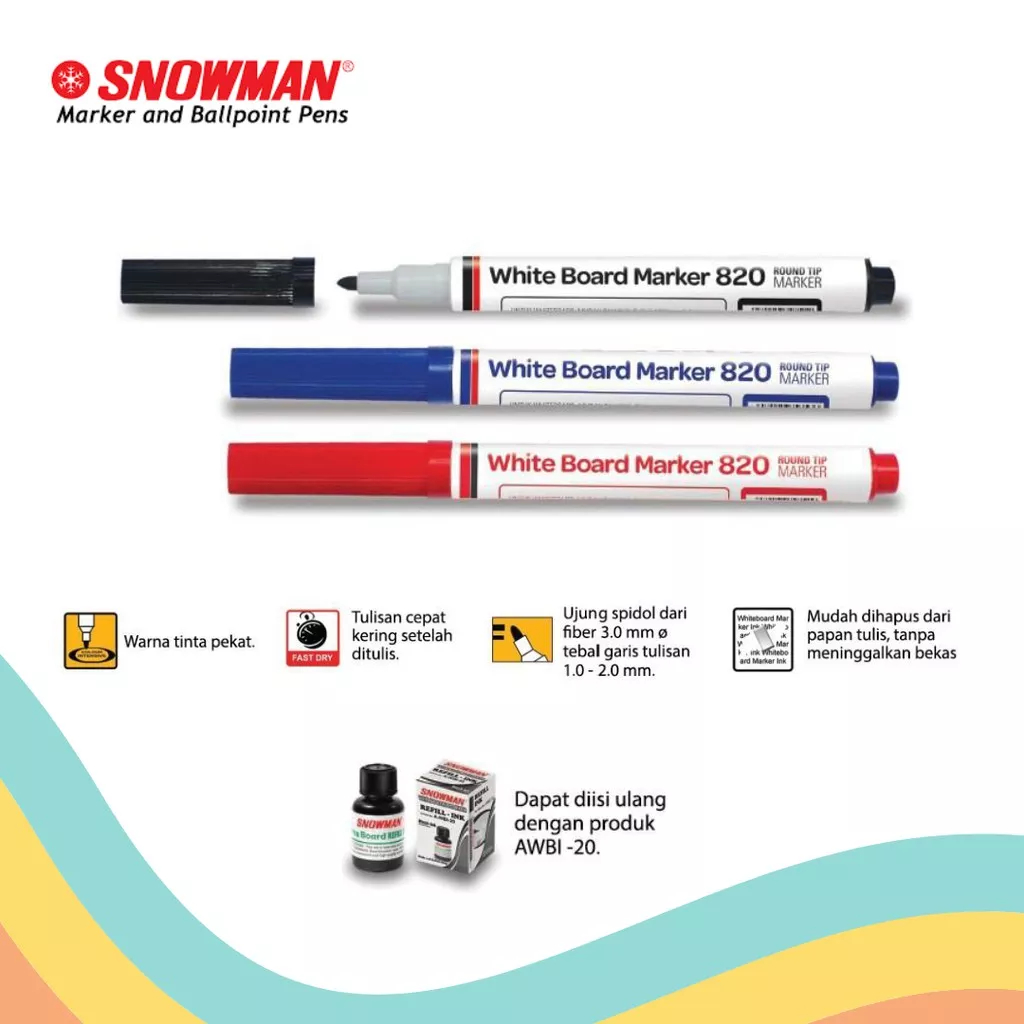 

Spidol White Board Marker / Spidol Papan Tulis SNOWMAN BG-820 Kecil