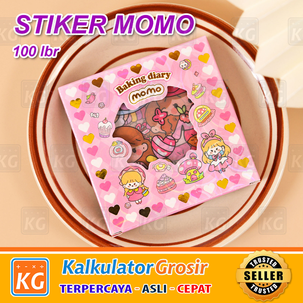 MOMO Stiker Korea Lucu isi 100 Lembar Sticker Deco Aesthetic / Bujo /Scrapbook Momo Girl Sticker Tumbler 8x8cm / Binder / Case Hp / Diary