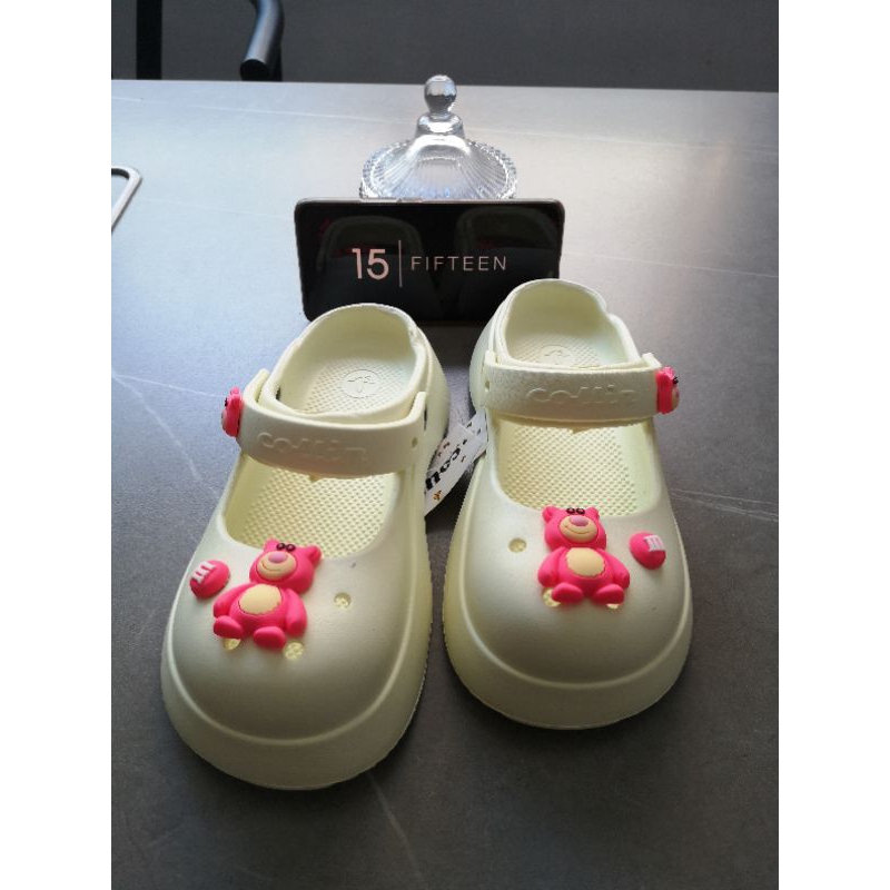 15 ONLINE SHOP Sepatu Sendal Mary Jane Jelly Sandal Jalan Wanita Jibbitz PINK BEAR 7818