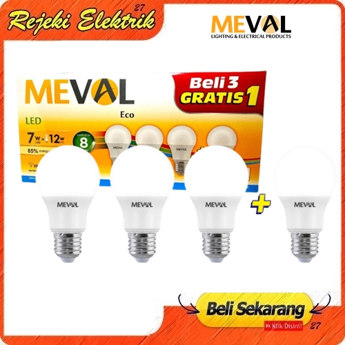 Lampu Bohlam LED MEVAL ECO Paket Isi 4 - 7W (Putih)