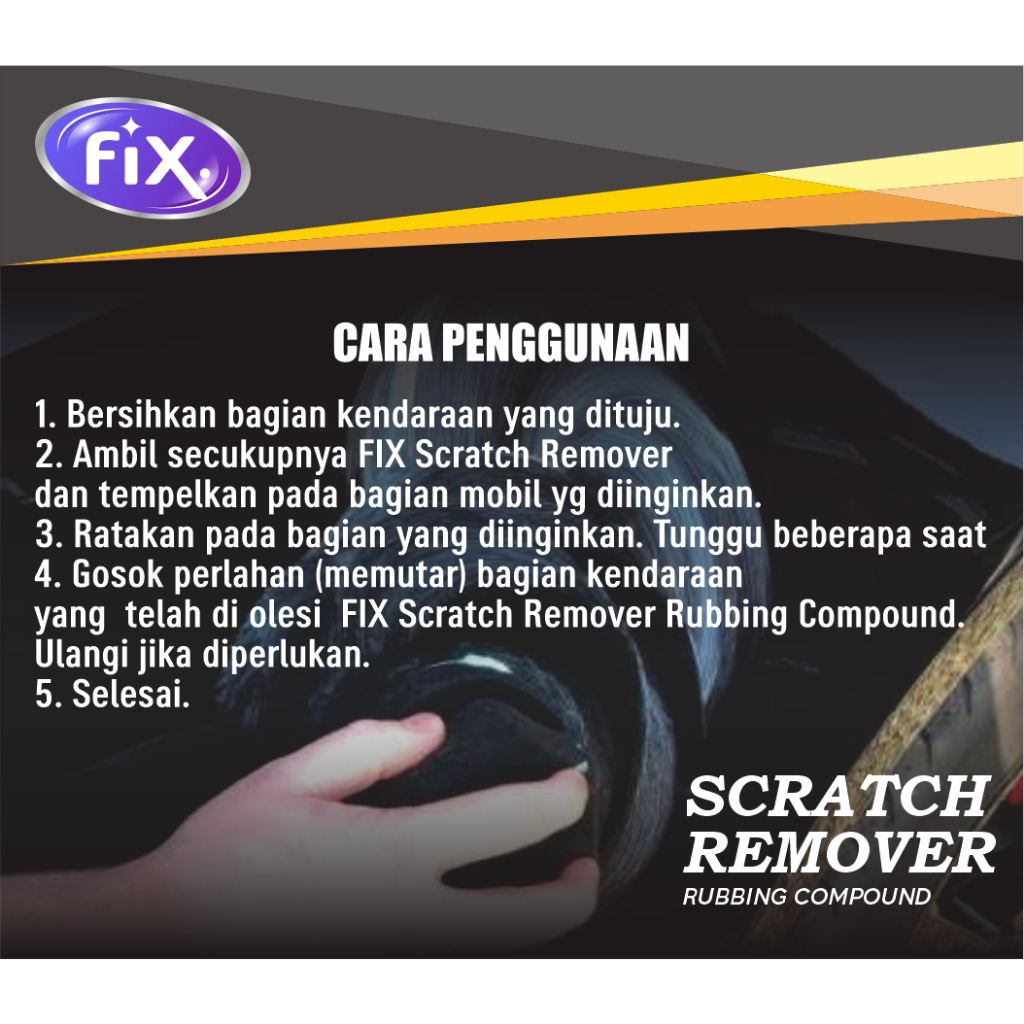 FIX - Rubbing Compound / Kompon Penghilang Baret Body Mobil/Poles Body Motor, Helm / Anti Baret