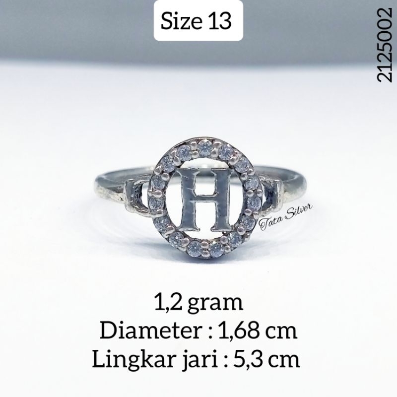 Cincin Wanita Pria Huruf H Size 13 Batu Tabur Perak Lapis Emas (925 Sterling Silver Gold Plated) 212