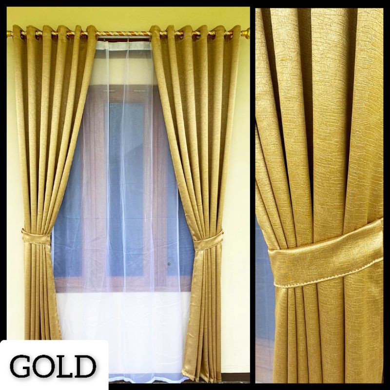 Tirai Gorden Jendela Pintu Ruang Tamu Blackout Polos Gold 12 Lobang Ring