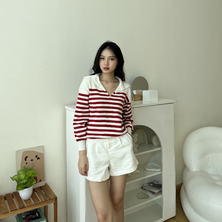 Britty Stripes Top - Pakaian Wanita Casual - Atasan Rajut - Blouse Korean Style