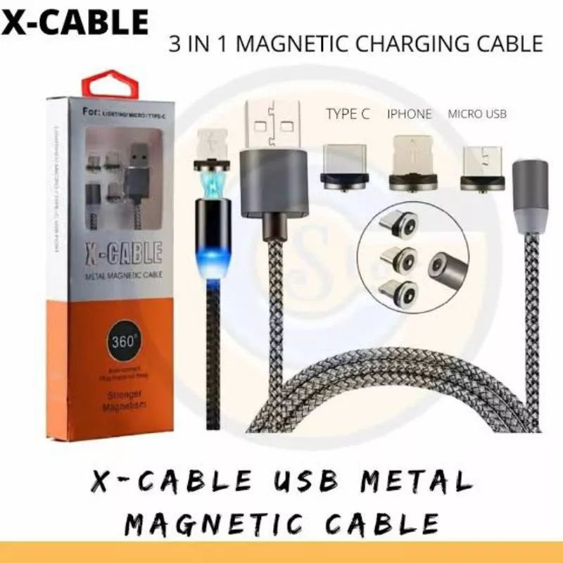 Kabel Data Magnetic 3 in 1 Untuk Micro USB Tipe C Lightning Fast Charging