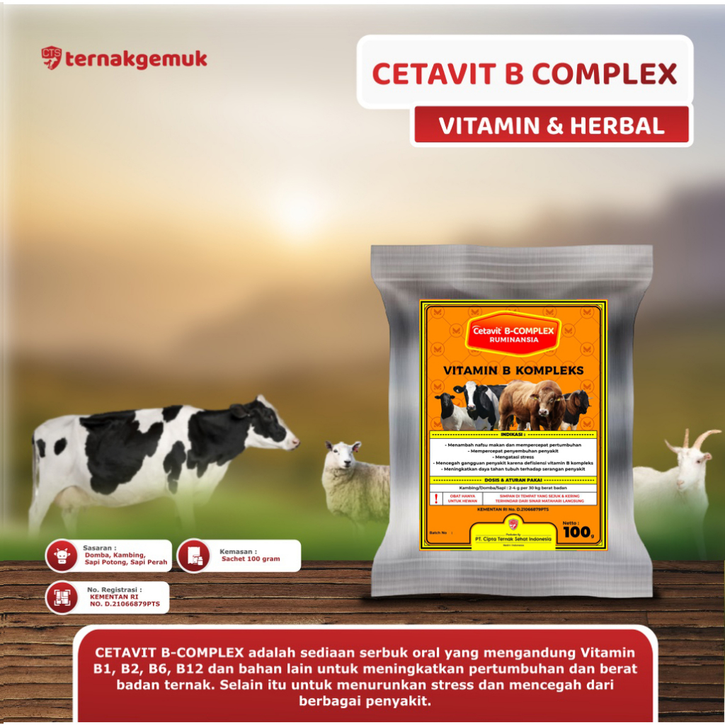 VITAMIN B KOMPLEKS CETAVIT B COMPLEX PENGGEMUK TERNAK VITAMIN PENGGEMUK SAPI KAMBING DOMBA