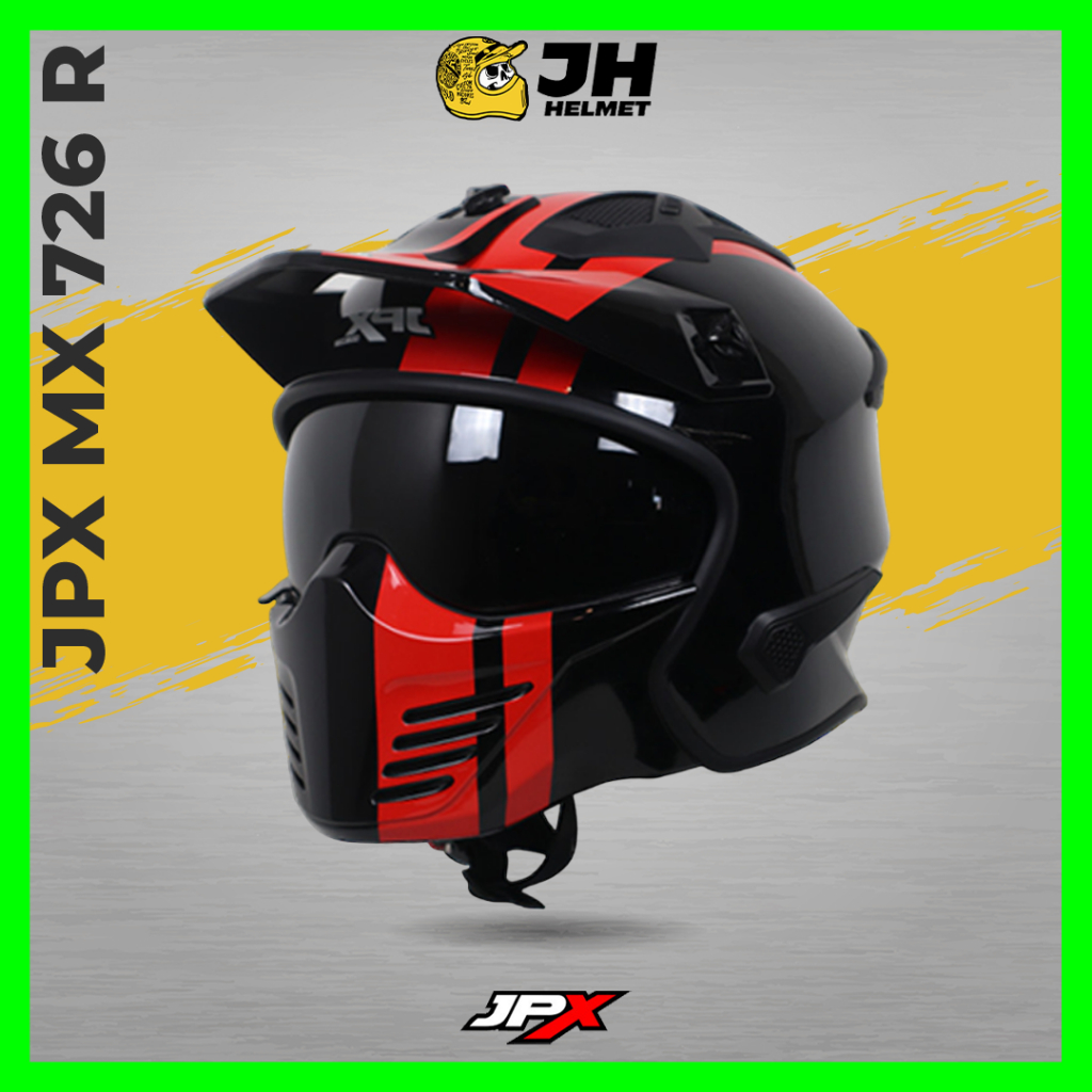 Helm JPX MX 726R MX04 Marz Super Black Red | Black Glossy Red | Helm Full Face | JUAL HELM