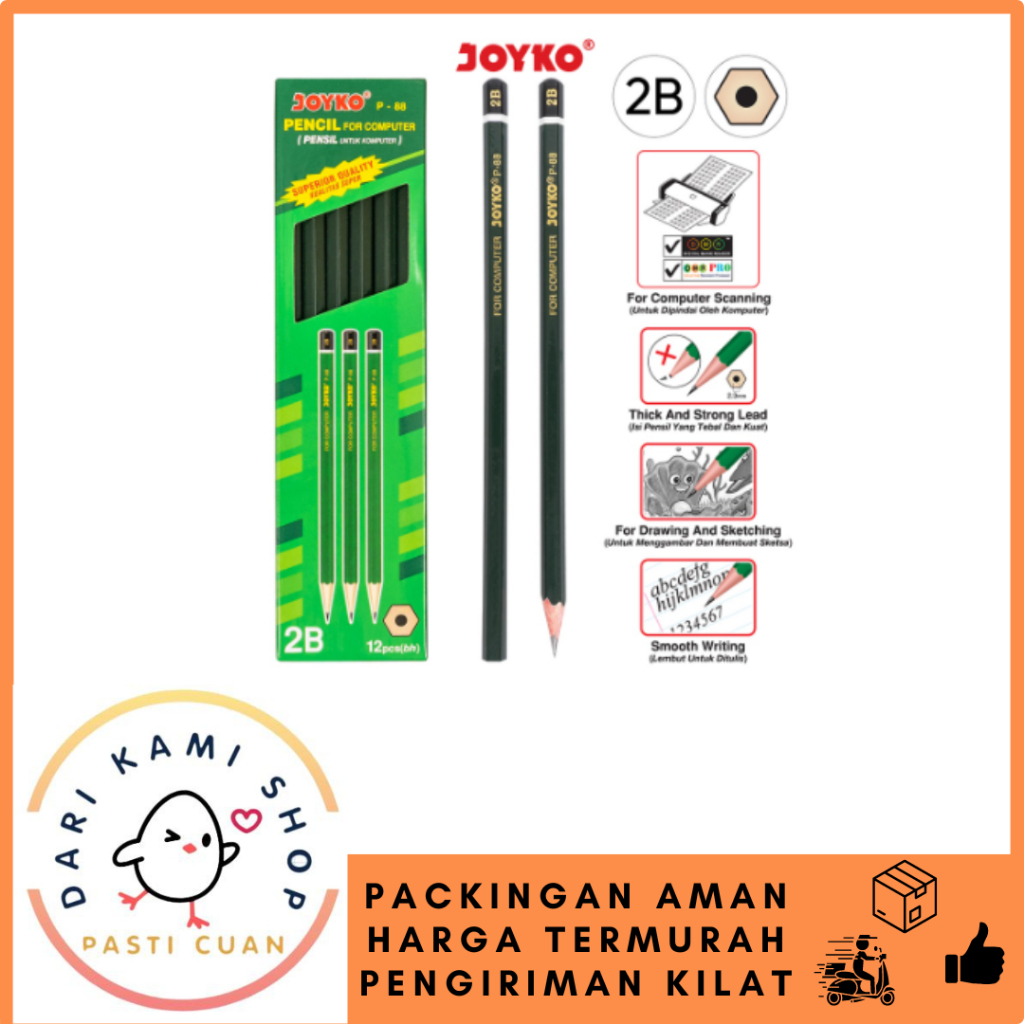 

JOYKO PENSIL / PENCIL KAYU KOMPUTER 2B P-88 / 1 BOX (12 PCS)